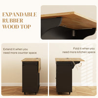 Kitchen Island with Power Outlet and Drop Leaf, Rolling Kitchen Cart with 2 Drawers and Adjustable Shelves, Black