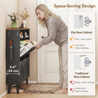 Shoe Storage Cabinet with 4 Flip Drawers, Farmhouse Narrow Shoe Cabinet, Holds Up to 24 Pairs, Black