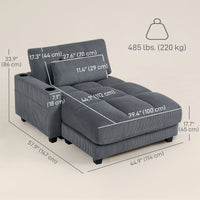 58" Chaise Lounge Indoor, Oversized Corduroy Sofa Bed with 2 Cup Holders, Pillow, Deep Seat Sleeper Couch, Dark Grey