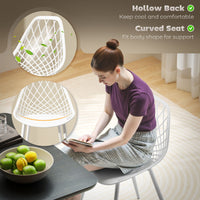 Modern Dining Chairs Set of 4, Plastic Kitchen Chairs with Hollow Backrest and Metal Legs for Living Dining Room, White