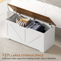 39.4 Inches Storage Chest, Storage Trunk with 2 Safety Hinges for Living Room, Brown and White Wood Grain