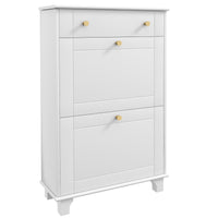 Slim Shoe Storage with 2 Flip Drawers and Adjustable Shelves Shoe Cabinet Organizer for 8 Pair,  White