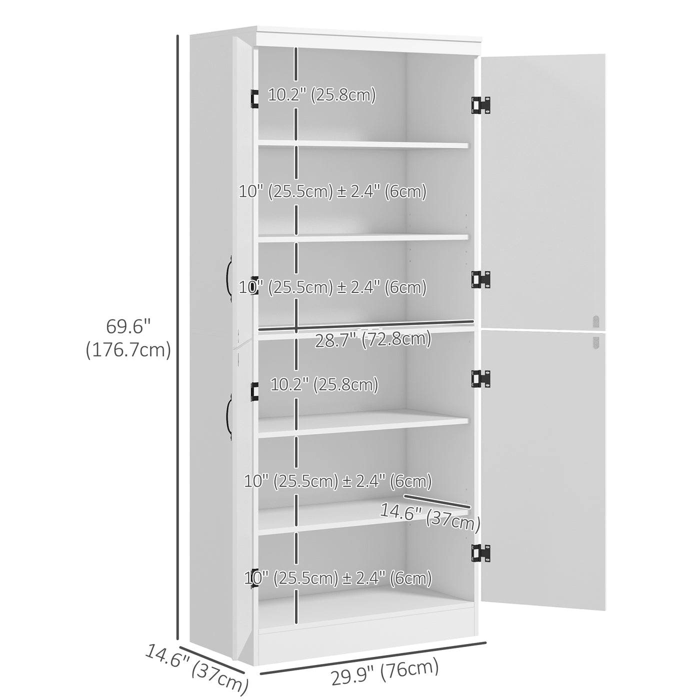 70" 4-Door Storage Cabinet, Freestanding Pantry Cabinet with Adjustable Shelves for Living Room, White