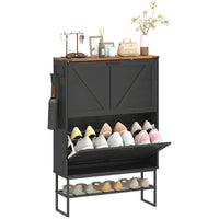 Narrow Shoe Storage Cabinet with 2 Flip Drawers, Slim Shoe Cabinet for 15-20 Pairs, Black Wood Grain