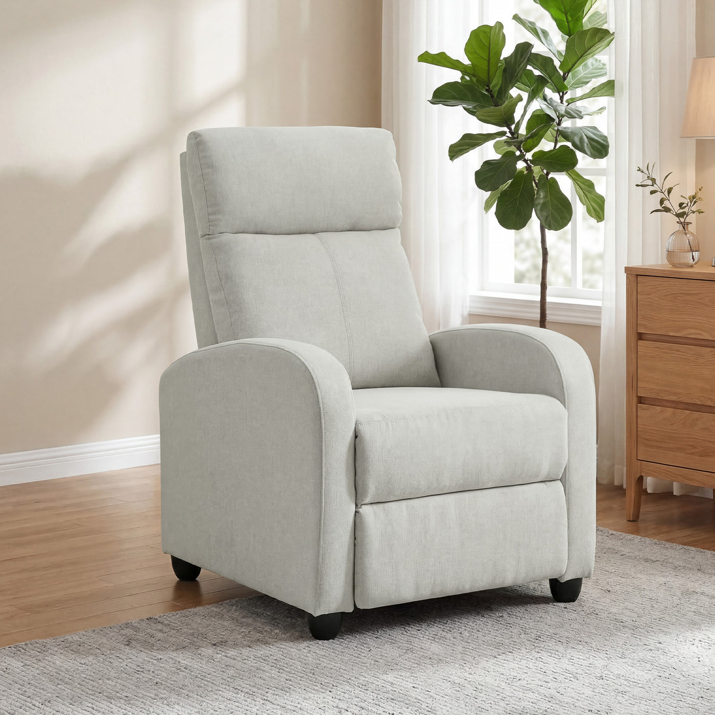 Fabric Recliner Chair Manual Home Theater Seating Single Reclining Sofa Chair with Padded Seat, Cream White