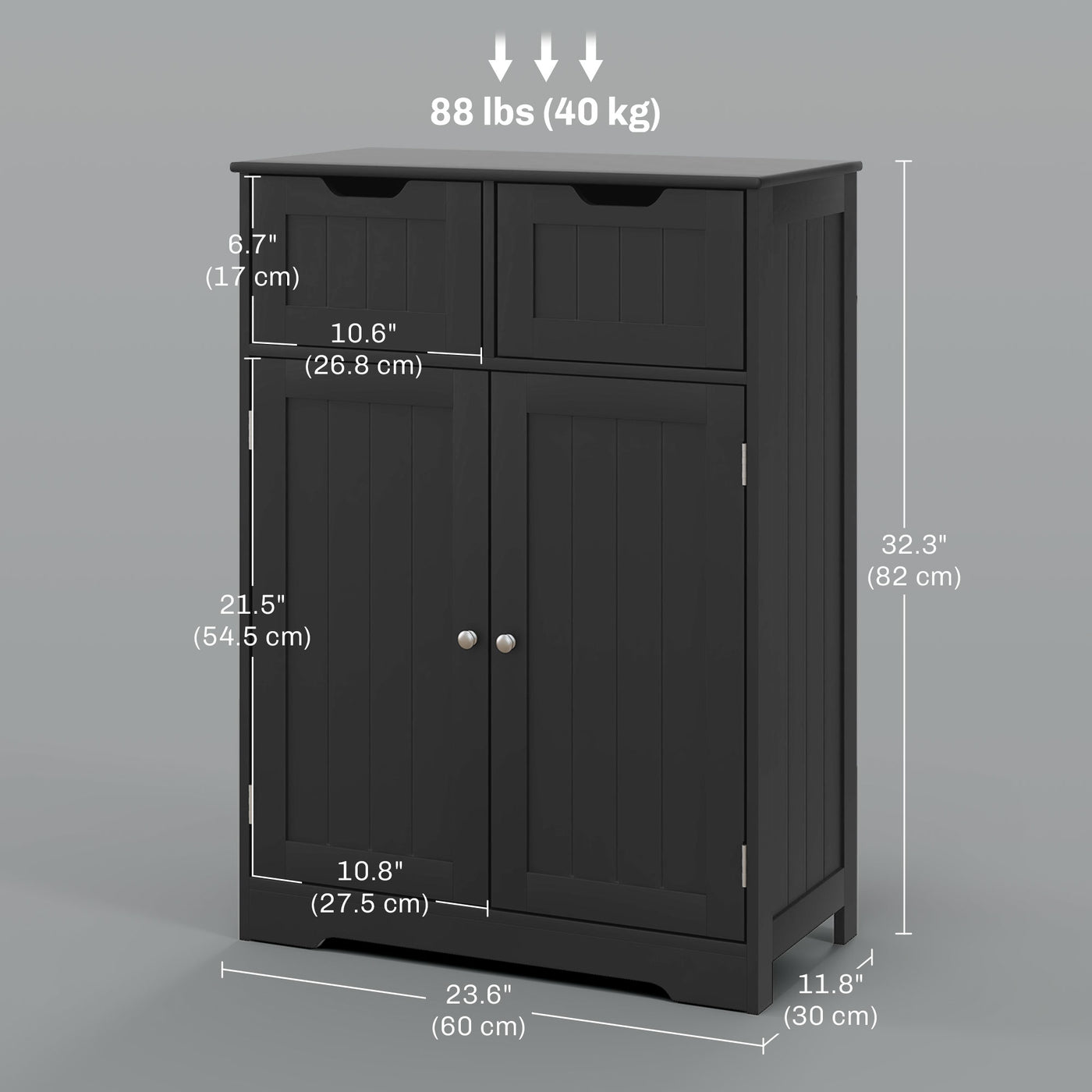 Bathroom Cabinet, Bathroom Storage Cabinet with 2 Drawers, Adjustable Shelf for Living Room, Entryway, Black
