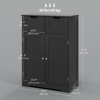 Bathroom Cabinet, Bathroom Storage Cabinet with 2 Drawers, Adjustable Shelf for Living Room, Entryway, Black