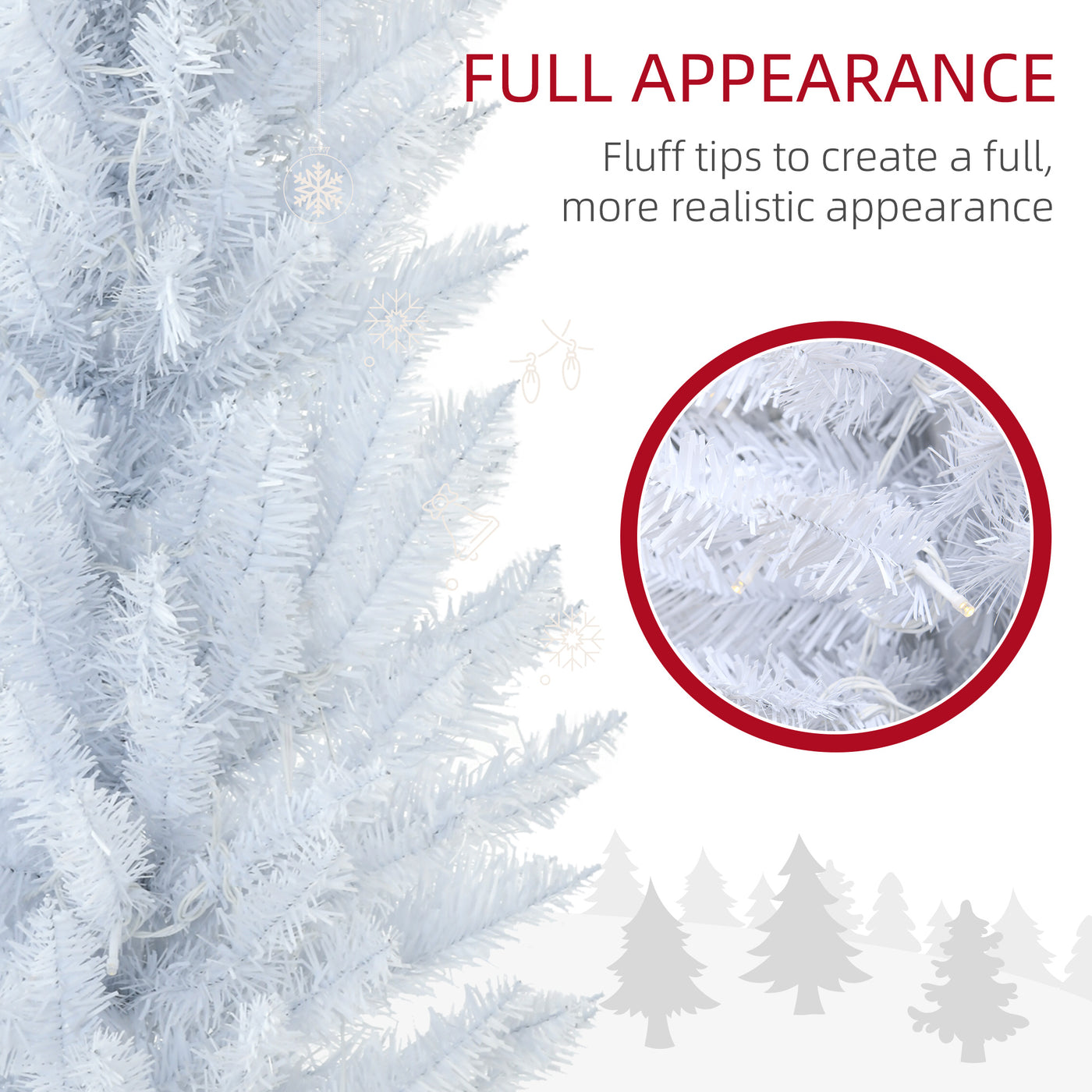 6' Pre Lit Artificial Pencil Christmas Trees, Xmas Tree with Realistic Branches and Warm White LED Lights, White