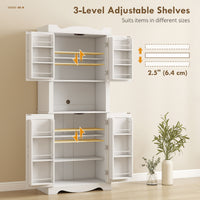 73" Kitchen Pantry Cabinet, Freestanding Kitchen Hutch with 12 Door Shelves, Adjustable Shelves, Microwave Stand, White