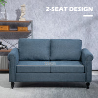 Vintage Loveseat, Upholstered Love Seat Furniture, Fabric 2 Seater Sofa with Rolled Arms, Rubber Wood Legs, Dark Blue