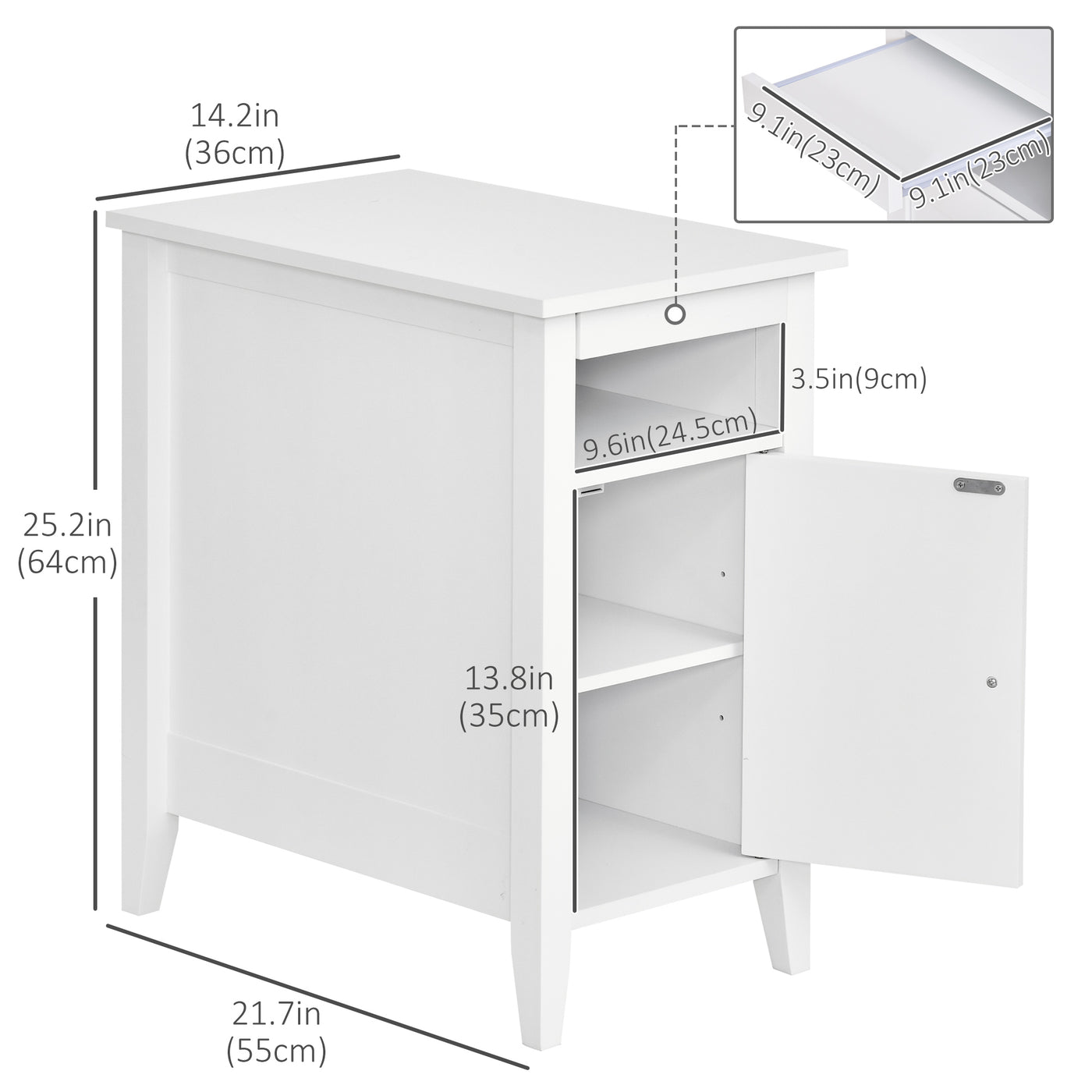 Wooden3-Tier Modern Nightstand with Pullout Shelf, Adjustable Open Shelf, and Door Cabinet, White