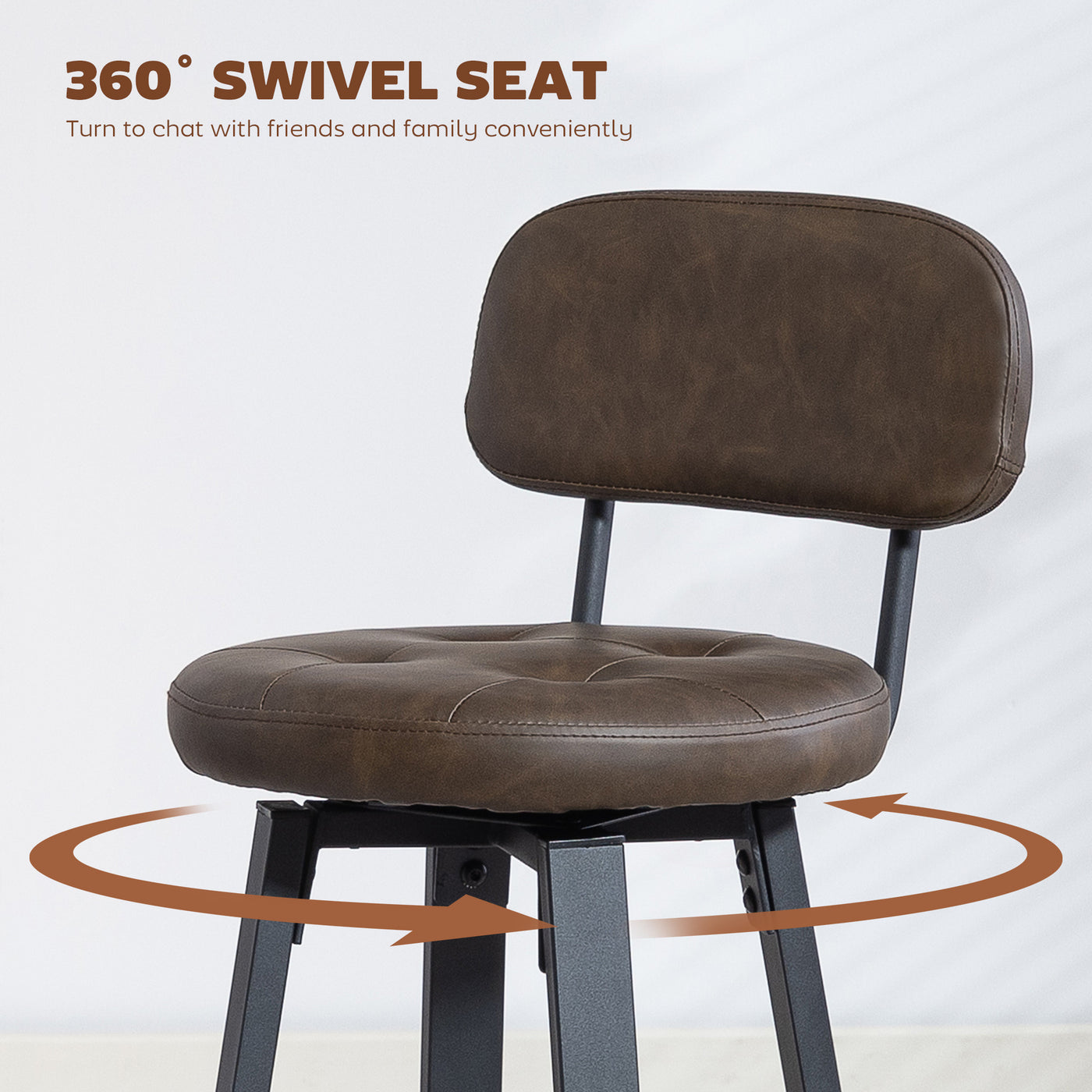 Bar Stools Set of 2, Upholstered Breakfast Bar Chairs with Footrest and Backrest for Kitchen Counter, Brown