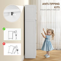 57" Kitchen Pantry, Freestanding Pantry Storage Cabinet with Glass Doors, Adjustable Shelves, Open Compartments, White