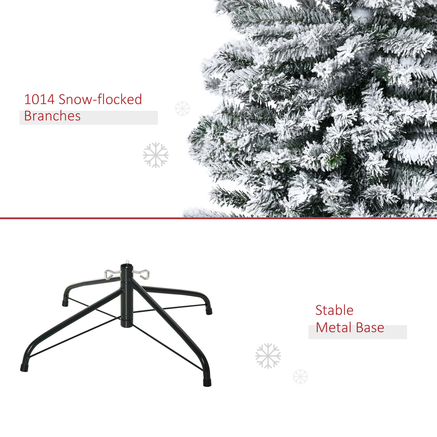 9ft Flocked Christmas Tree, Pencil Christmas Tree with Realistic Branch Tips, Folding Metal Stand, Green