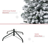 9ft Flocked Christmas Tree, Pencil Christmas Tree with Realistic Branch Tips, Folding Metal Stand, Green