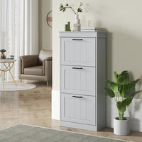 Slim Shoe Cabinet with 3 Flip Drawers and Adjustable Shelves, Narrow Shoe Cabinet for 15 Pairs of Shoes, Grey