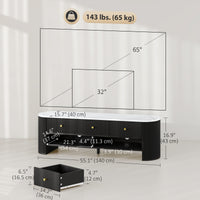 TV Stand, Modern TV Table with Marble-Effect Top, 3 Drawers and 2 Open Shelves for 32-65 Inch Television, Black