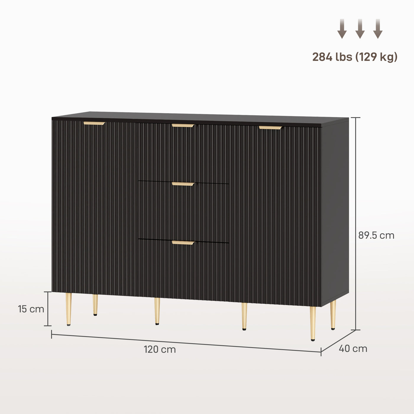 Modern Kitchen Storage Cabinet, Sideboard Buffet Cabinet w/ 3 Drawers and Adjustable Shelves for Kitchen Hallway, Black