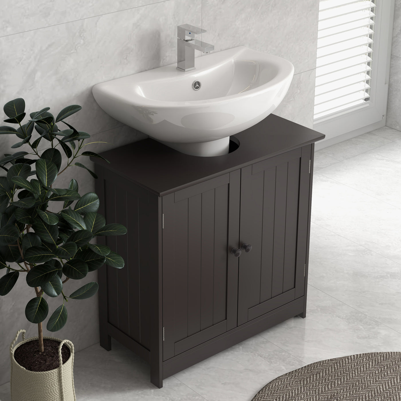 Bathroom Vanity, 24" Pedestal Sink Bathroom Vanity Furniture with 2 Doors and Shelf, Coffee