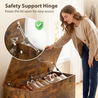 39.5" Storage Chest with 2 Safety Hinges, Storage Box Organizer with Flip-Top Lid, Entryway Storage Bench, Rustic Brown