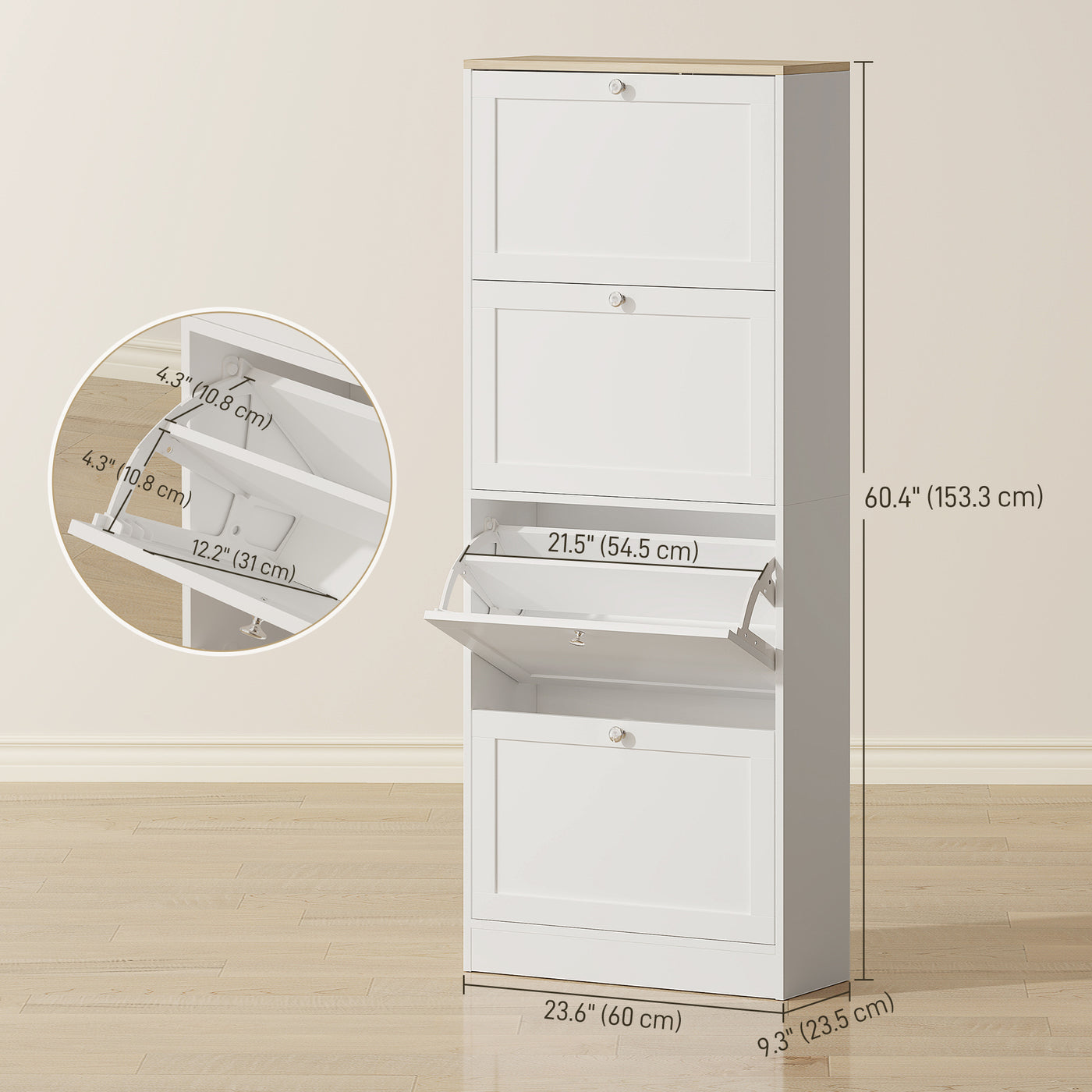 Modern Shoe Storage Cabinet with 4 Flip Drawers and Adjustable Shelves, Shoe Cabinet for 18-24 Pairs of Shoes, White