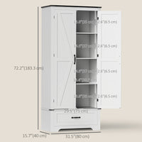 72" Farmhouse Pantry Cabinet with Adjustable Shelves, Kitchen Pantry Cabinet with 2 Doors, White Wood Grain