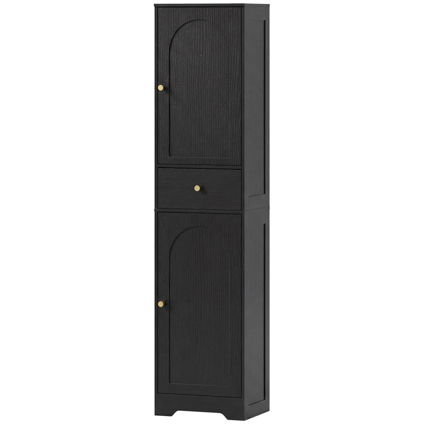 67" Tall Bathroom Cabinet, Slim Bathroom Storage Cabinet with 2 Doors, Drawer and Adjustable Shelf, Black Wood Grain