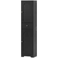 67" Tall Bathroom Cabinet, Slim Bathroom Storage Cabinet with 2 Doors, Drawer and Adjustable Shelf, Black Wood Grain