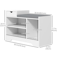 Upholstered Shoe Storage Bench, Hallway Shoe Storage with Seat, Drawer, 3 Open Shelves for Entryway, White