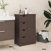 Bathroom Storage Cabinet, Floor Cabinet with Adjustable Shelf and 4 Drawers, Side Cabinet for Washroom, Brown
