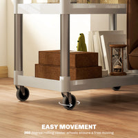3-Tier Utility Cart Rolling Storage Trolley with 3 Shelves, Silver and White