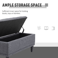 Storage Ottoman, Linen Fabric End of Bed Bench with Soft Close Lid, Button Tufted Storage Bench for Living Room, Entryway or Bedroom, 42" x 17" x 19", Grey