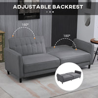 Convertible Bed with Couch, Button Tufted Fabric Sofa Bed with Adjustable Back for Living Room, Charcoal Grey