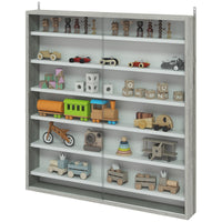 7-Tier Display Cabinet, Shot Glass Display Case, Glass Curio Cabinet with 2 Glass Doors and 6 Adjustable Shelves, Grey