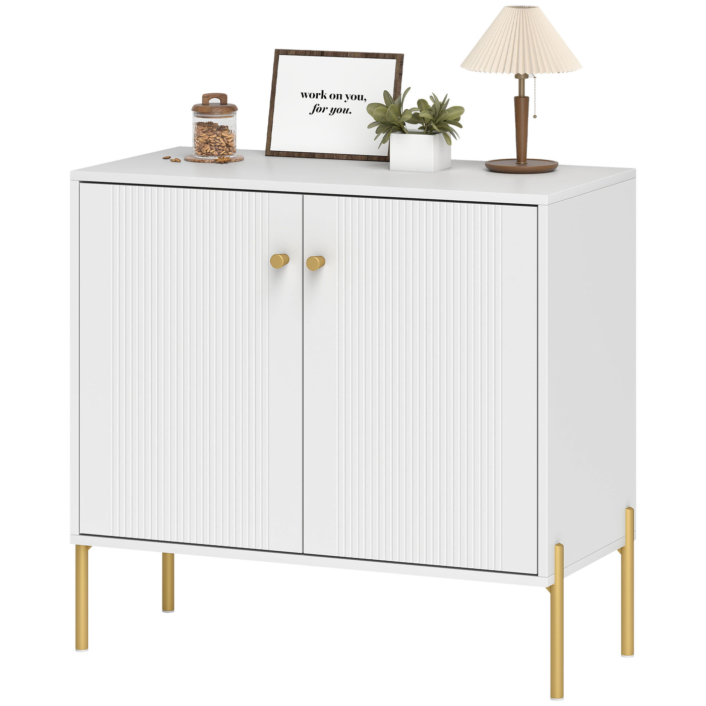 Sideboard, Modern Buffet Cabinet, Coffee Bar Cabinet with Fluted Doors and Adjustable Shelf, White