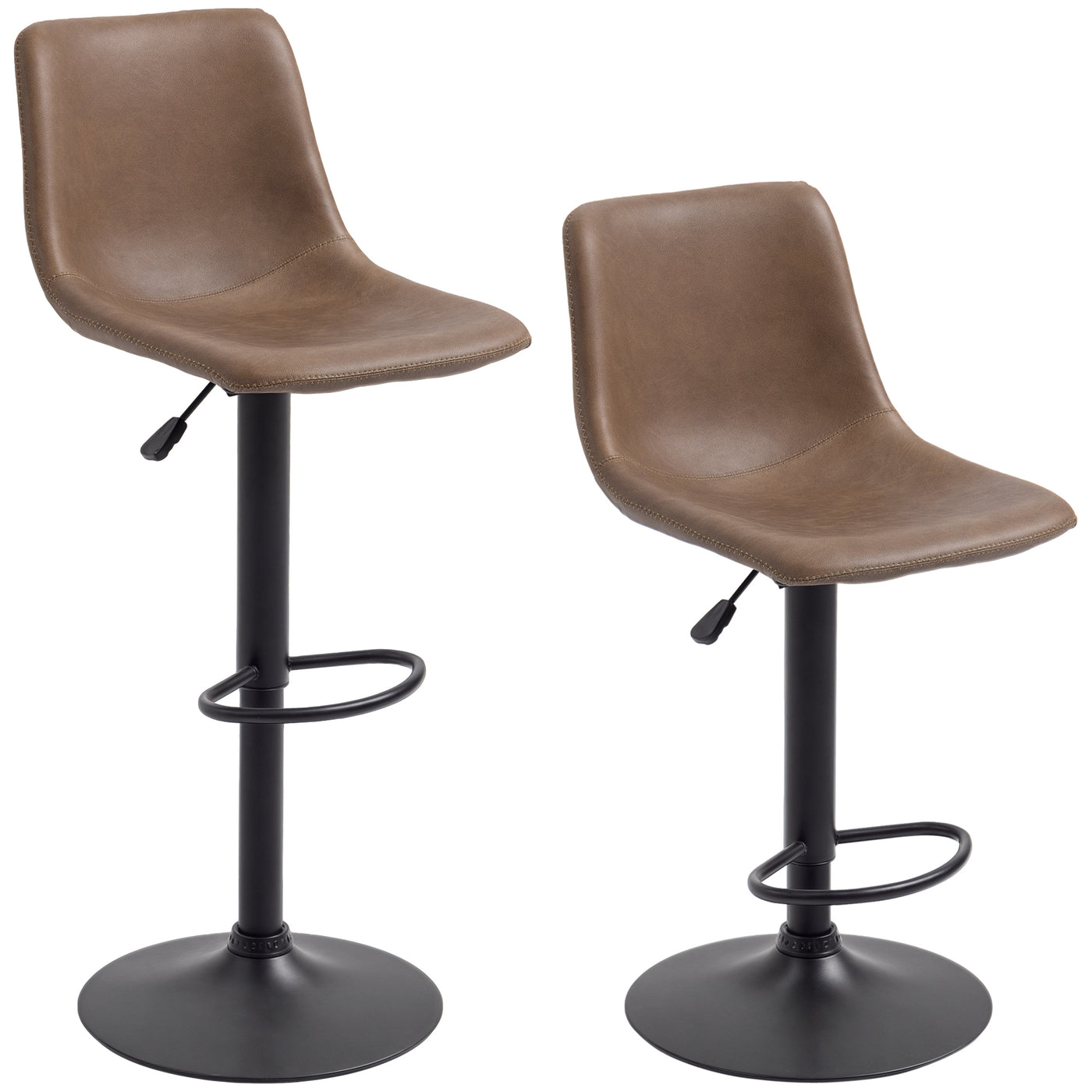 Adjustable Counter Height Bar Stools Set of 2, 360° Swivel Kitchen Counter Stools Dining Chairs with Backs, Vintage Leather, Brown