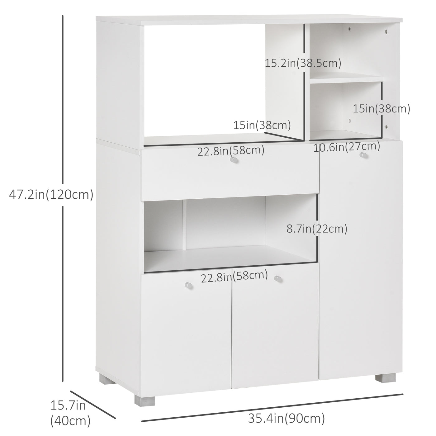 Compact Kitchen Pantry Cabinet Server Hutch Storage Buffet with Microwave Oven Stand Drawer and Shelves, White