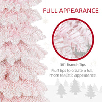 5ft Snow-Flocked Artificial Christmas Tree, Slim Pencil Xmas Tree with 301 Realistic Branches, Metal Base, Pink