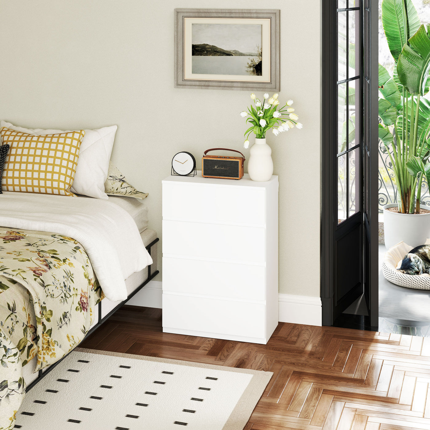 4 Drawer Chest Storage Cupboard Freestanding Drawer Unit, White