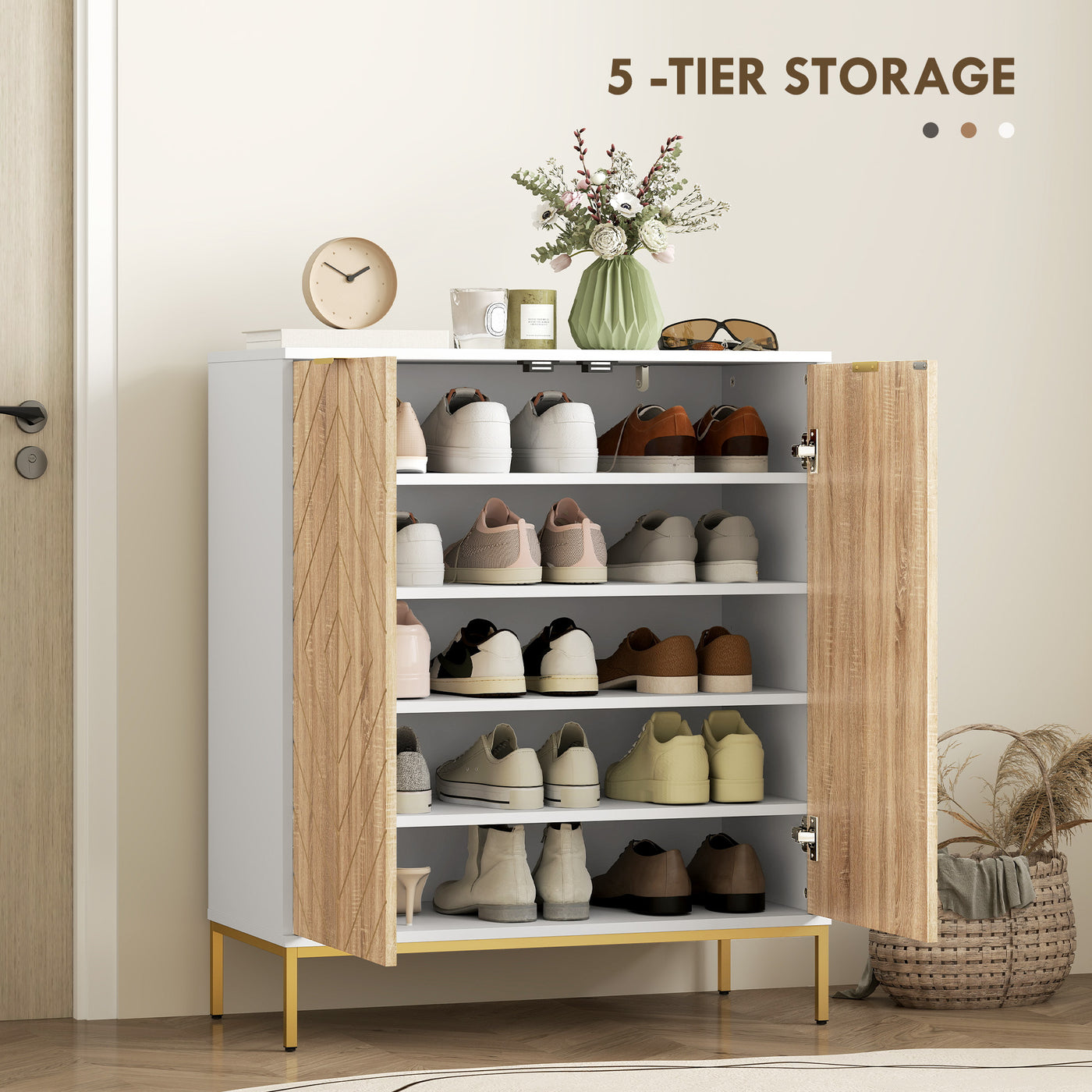 Shoe Storage Cabinet for 15 Pairs, Freestanding Shoe Cabinet with Doors and Adjustable Shelves for Hallway, White