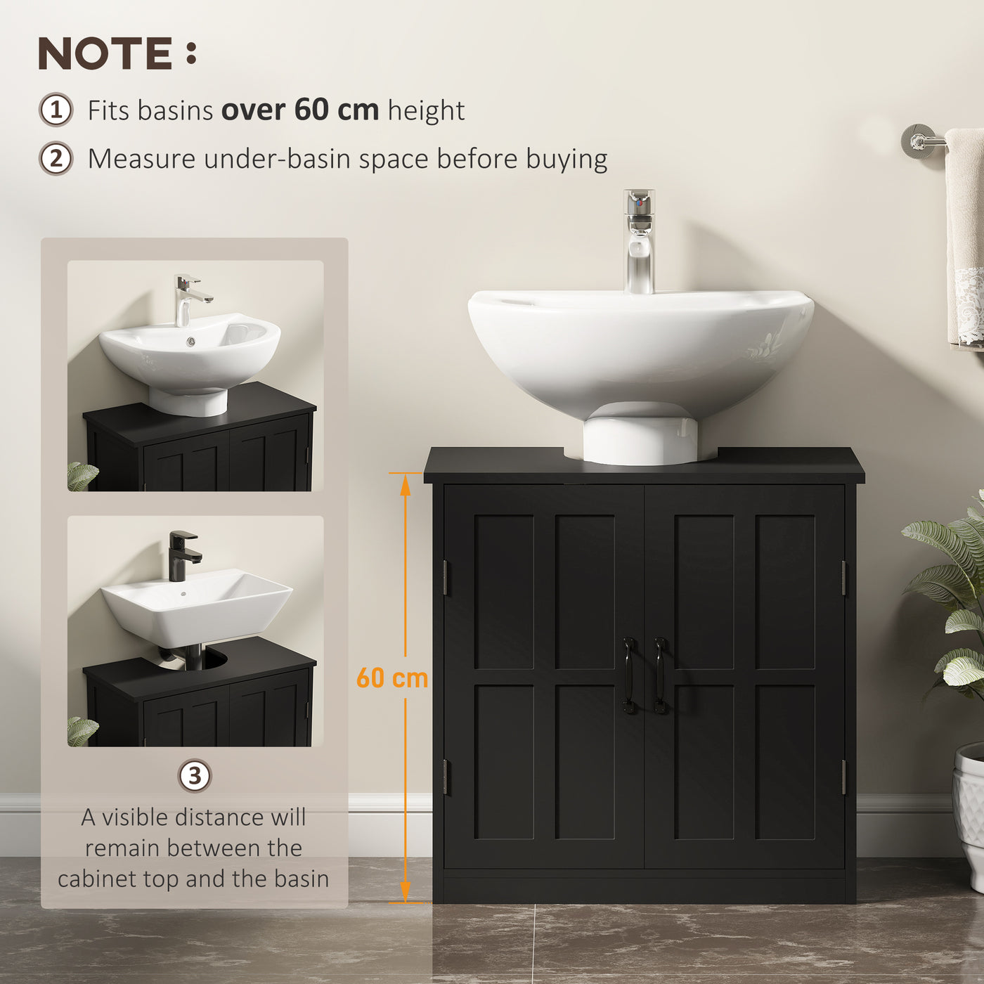 edestal Under Sink Cabinet, Bathroom Vanity Cabinet Storage with Double Doors and Adjustable Shelf, Black