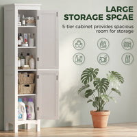 Tall Bathroom Cabinet, Freestanding Storage Organizer with Adjustable Shelves and Cupboards, 15" x 13" x 63", White
