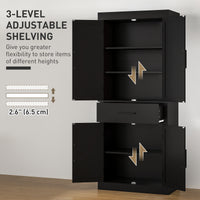 72" Kitchen Storage Cabinet, Farmhouse Kitchen Pantry Cabinet with 4 Barn Doors, Drawer, Adjustable Shelves, Black