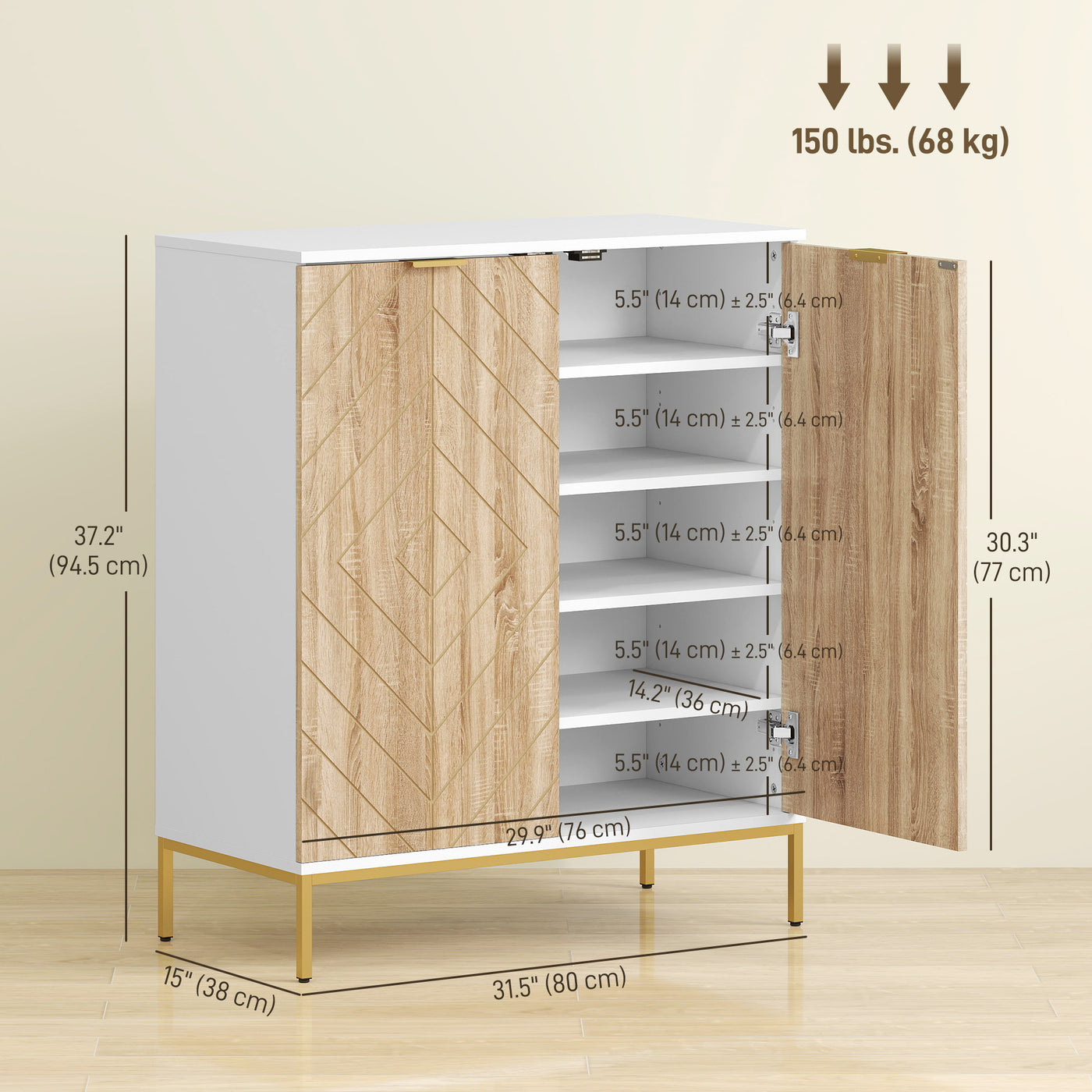 Shoe Storage Cabinet for 15 Pairs, Freestanding Shoe Cabinet with Doors and Adjustable Shelves for Hallway, White