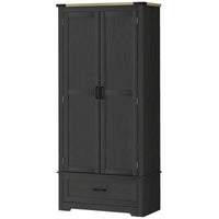 69" Tall Farmhouse Kitchen Pantry Cabinet with 2 Doors, Drawer and Adjustable Shelves, Black and Brown