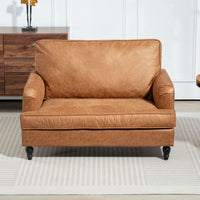 Modern Accent Chair, Leathaire Armchair with Turned Legs and Wide Seat, Comfy Chair for Living Room, Brown