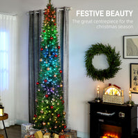 9ft Christmas Tree with Colourful DIY Synchronized LEDs, Hinged Pencil Xmas Tree with Remote, Daily Timer, Green