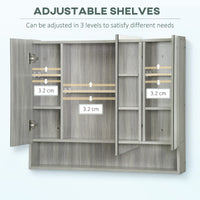 Wall Mounted Bathroom Medicine Cabinet with Mirror and Adjustable Shelves, Grey