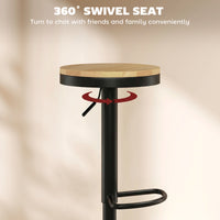 Wood Barstools Set of 2, Swivel Bar Stools with Adjustable Height for Kitchen Counter, Natural Wood and Black