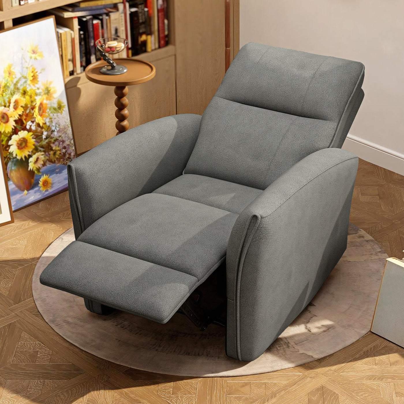 Power Recliner Chair, Dyed Fabric (Like Leathaire) Upholstered Recliner Chair with USB Ports, Footrest, Grey